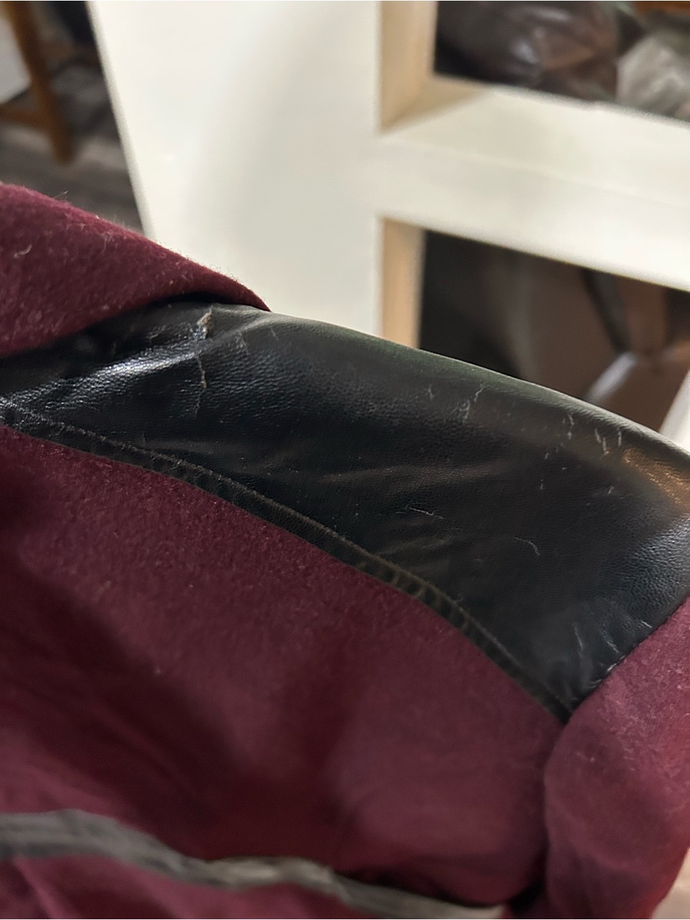 Worthington Women's Wine Double-Breasted Peacoat with Faux Leather Trim - Picture 8 of 9